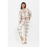 Trendyol Beige Checkered Knitted Pajamas Set Cene