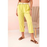 Kesi Włoski Women's linen cotton pants with a belt kiwi | Shoptok.si
