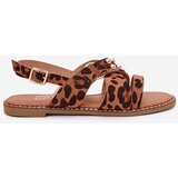 Boto Womens sandals on flat heel with golden studs leopard print Zanira | Shoptok.si