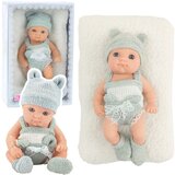 Baby Doll with Blanket, White and Gray Outfit, Hat, 18 cm Cene