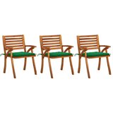 Maison Chic Vrtni jedilni stoli - Stol za vrt z blazinami 3 kosi trden akacijev les JS422, (21877687) | Shoptok.si