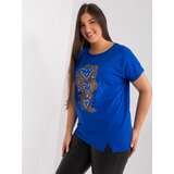 Fashion Hunters Cobalt blue blouse plus sizes with short sleeves Cene