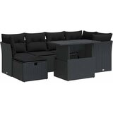  7-dijelni set vrtnih sofa od poliratana s jastucima crni Slike
