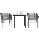 vidaXL 3-dijelni vrtni blagovaonski set s jastucima od crnog | shoptok.hr