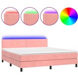 Box spring postelja z vzmetnico LED roza 160x200 cm žamet, (20894840) | Shoptok.si