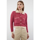 Trendyol pink boucle polo neck knitwear cardigan Cene