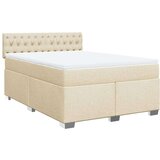 vidaXL Box spring postelja z vzmetnico krem 160x200 cm blago | Shoptok.si