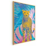  Plakat - Exotic Leopard - colorful portrait of a cheetah against tropical leaves 60x90 Zlatni okvir | shoptok.hr