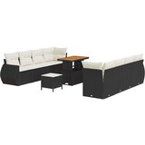 vidaXL 11-delni vrtni sofa set z blazinami črn poly ratan akacija, 3-delni vrtni jedilni set z blazinami črn poly ratan akacija Cene