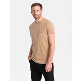 Ombre Men's cotton t-shirt with pocket print Streetstyle - sand | Shoptok.si