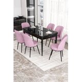 Hanah home trpezarijski set Via, sto na razvlačenje i 6 stolica, ploča u dekoru crnog mermera, roze tkanina Jerry | Eponuda.com