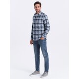 Ombre Men's plaid flannel shirt - blue-gray Cene