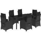  7-dijelni vrtni blagovaonski set s jastucima crni od poliratana Crna 190 cm table length | shoptok.hr