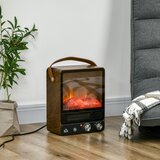 HOMCOM Realističen električni kamin z LED-plamenskim učinkom, 3 načini ogrevanja, varnostnim stikalom in ročajem, 30,3x17,5x37,4cm, črna in oreh, (20752721) | Shoptok.si