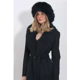 Trend Alaçatı Stili Women's Black Faux Für Flared Hat