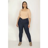 Şans Women's Plus Size Navy Blue 5 Pocket Skinny Jeans Cene