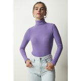 Happiness İstanbul Women's Lilac Turtleneck Ribbed Knitted Blouse Cene