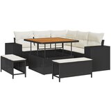vidaXL 8-dijelni set vrtnih sofa s jastučićima crni poli ratan akacija, 3-dijelni set vrtne blagovaonice s jastučićima crni poli ratan akacija Cijene