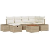 vidaXL 7-deln set vrtnih sedežnih garniture z blazinami Bež Poli ratan | Shoptok.si