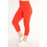 Şans Women's Plus Size Pomegranate Lycra Jersey Leggings with Side Stripes Trousers Cene