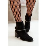 Boto Warm Women's Ankle Boots On Heel With Chain Eco Suede Black Hanalen | Shoptok.si