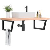  The Living Store Stenska polica za umivalnik jeklo in trdna bukovina - Polica Za Umivalnik, (21486364) | Shoptok.si