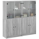  Regal za knjige s vratima boja hrasta 136x37x142 cm drveni Siva | Shoptok.si