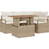 vidaXL set od 5 dijelova vrtne sofe s jastučićima bež poli ratan akacija, 2-sjedna vrtna sofa s jastučićima bež poli ratan | shoptok.hr