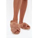 EVENTO Furry Women's Slippers With Intertwined Straps Camel Quenelle | shoptok.hr