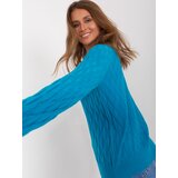 Fashion Hunters Turquoise women's classic sweater with patterns Cene