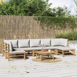 vidaXL 8-dijelna vrtna garnitura od bambusa sa svjetlosivim jastucima | shoptok.hr