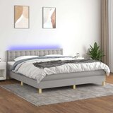  Box spring postelja z vzmetnico LED sv. siva 180x200 cm blago, (20789623) Cene