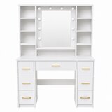  Veliki toaletni stolić s LED svjetlom, policama, 7 ladica, bijeli, 140x100x40 cm | shoptok.hr