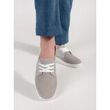 GOODIN Grey openwork sneakers made of natural leather Cene