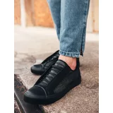 Ombre Men's short sneakers in combined materials - black OM-FOSL