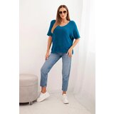 Kesi Włoski Women's sweater made of soft fleece with a V-neck short sleeves sea color | Shoptok.si