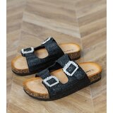 D/CEO Black sandals with cork soles and rhinestones on the buckles Tea | Shoptok.si