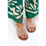 Boto Ladies Sandals With Decoration On Flat Heel Eco Suede Beige Ralisses | Shoptok.si