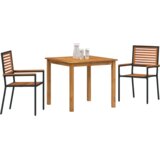 vidaXL 3-delna vrtnarska jedilna garnitura Črna poly rattan Acacia, zložljivi vrtnarski stoli z blazinami 2 kosa Črna poly rattan | Shoptok.si