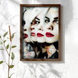 Wallxpert uramljena MDF slika NAL057-46, trostruki ženski portret plave kose sa crvenim usnama, u stilu kolaža, 35,5 x 47 cm | Eponuda.com