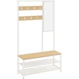 Songmics stojalo za oblačila s prostorom za čevlje, predsobno drevo z ogledalom, kljukicami, klopjo in policami za čevlje, 35 x 98 x 180 cm, spalnica, predsoba, moderen stil, hrast in bela barva HSR4, (21389195) Cene