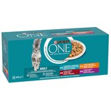 Purina 7613287586179 ONE Adult mokra mačja hrana s piščancem/govedino/jagnjetino/morsko ribo v omaki, 40x85g | Shoptok.si