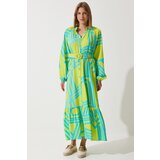  Women's Oil Green Belted Oversize Summer Viscose Dress | Shoptok.si
