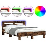  The Living Store Posteljni okvir z vzglavjem in LED dimljen hrast 135x190 cm - Posteljni Okvir, (21446404) | Shoptok.si