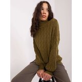 Fashion Hunters Women's khaki turtleneck sweater with cuffs