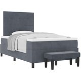 vidaXL postelja s škatlastim vzmetenjem z blazino in klopjo temno siva 120x200 cm žamet | Shoptok.si
