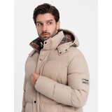 Ombre Men's puffer jacket with check lining - beige | Shoptok.si