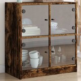 vidaXL Stranska omarica s steklenimi vrati dimljen hrast 68x37x75,5 cm Cene