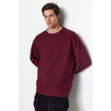 Trendyol Claret Red Men's Basic Oversize/Wide Cut Crew Neck Soft Brushed Thessaloniki Sweatshirt.