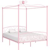 The Living Store Posteljni okvir z ogrodjem za baldahin roza kovinski 180x200 cm - Posteljni Okvir, (21493235) | Shoptok.si